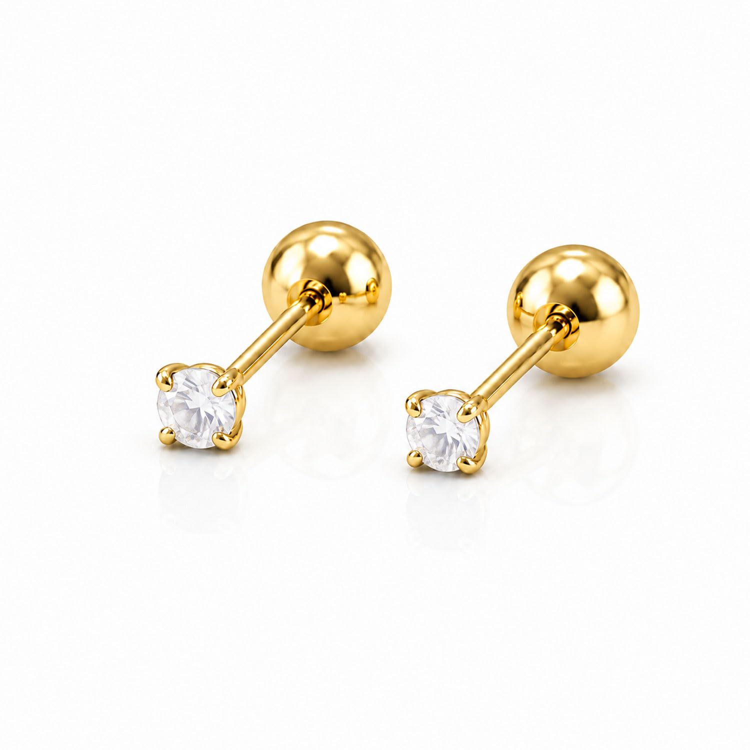 14K Gold Crystal Cartilage Stud Earrings – Safety Screw Back