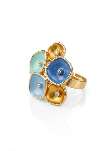 Ocean Mist &amp; Floral Enamel Statement Ring