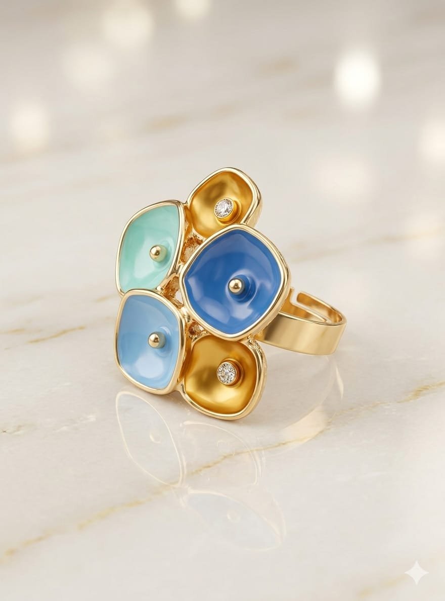 Ocean Mist &amp; Floral Enamel Statement Ring