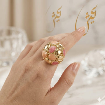 Dome Cluster Peach &amp; Rose Pink Enamel Gold Ring