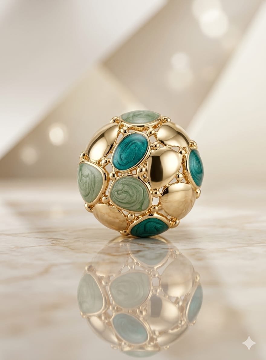 Dome Cluster Mint &amp; Emerald Green Enamel Gold Ring