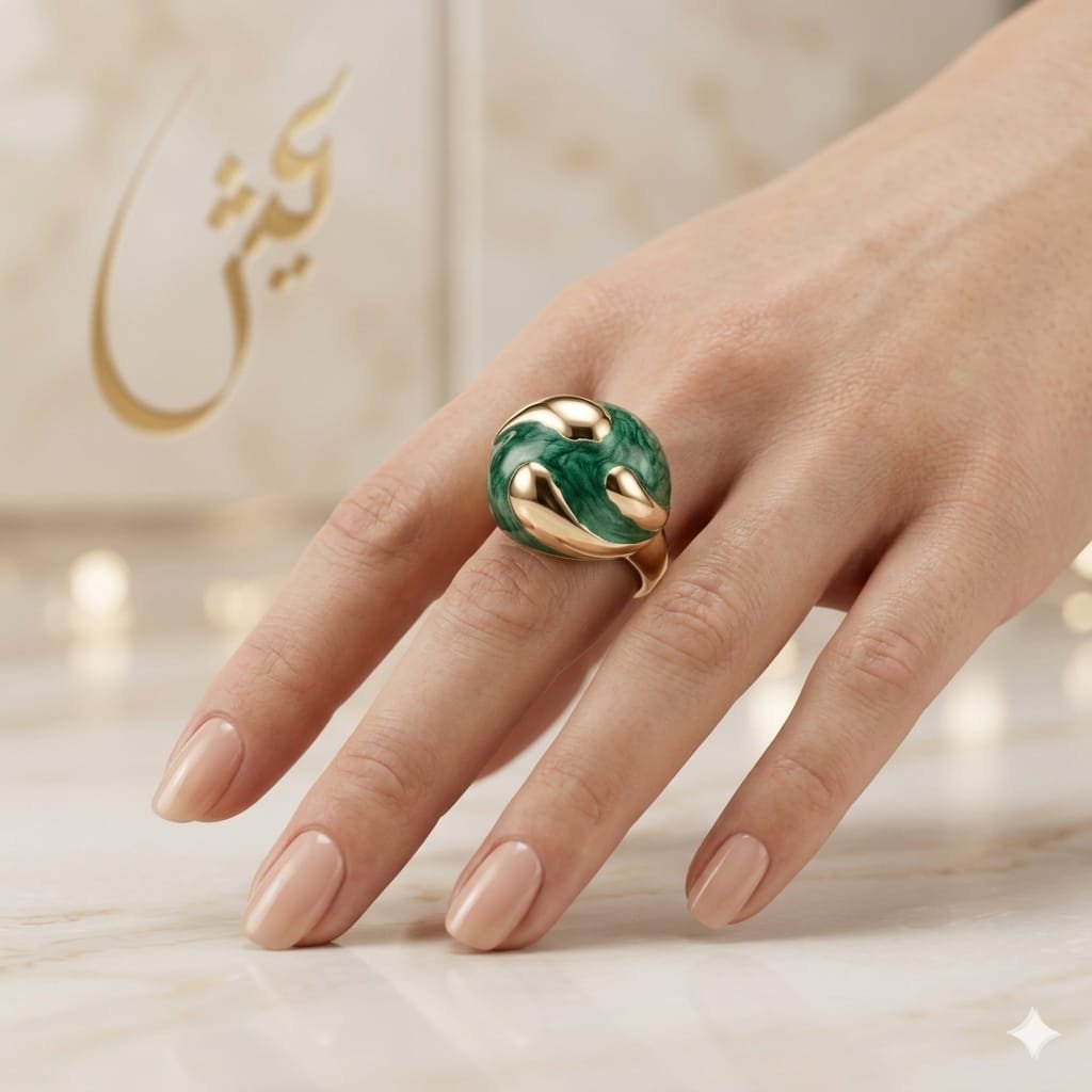 Malachite Green Wave Swirl Ring