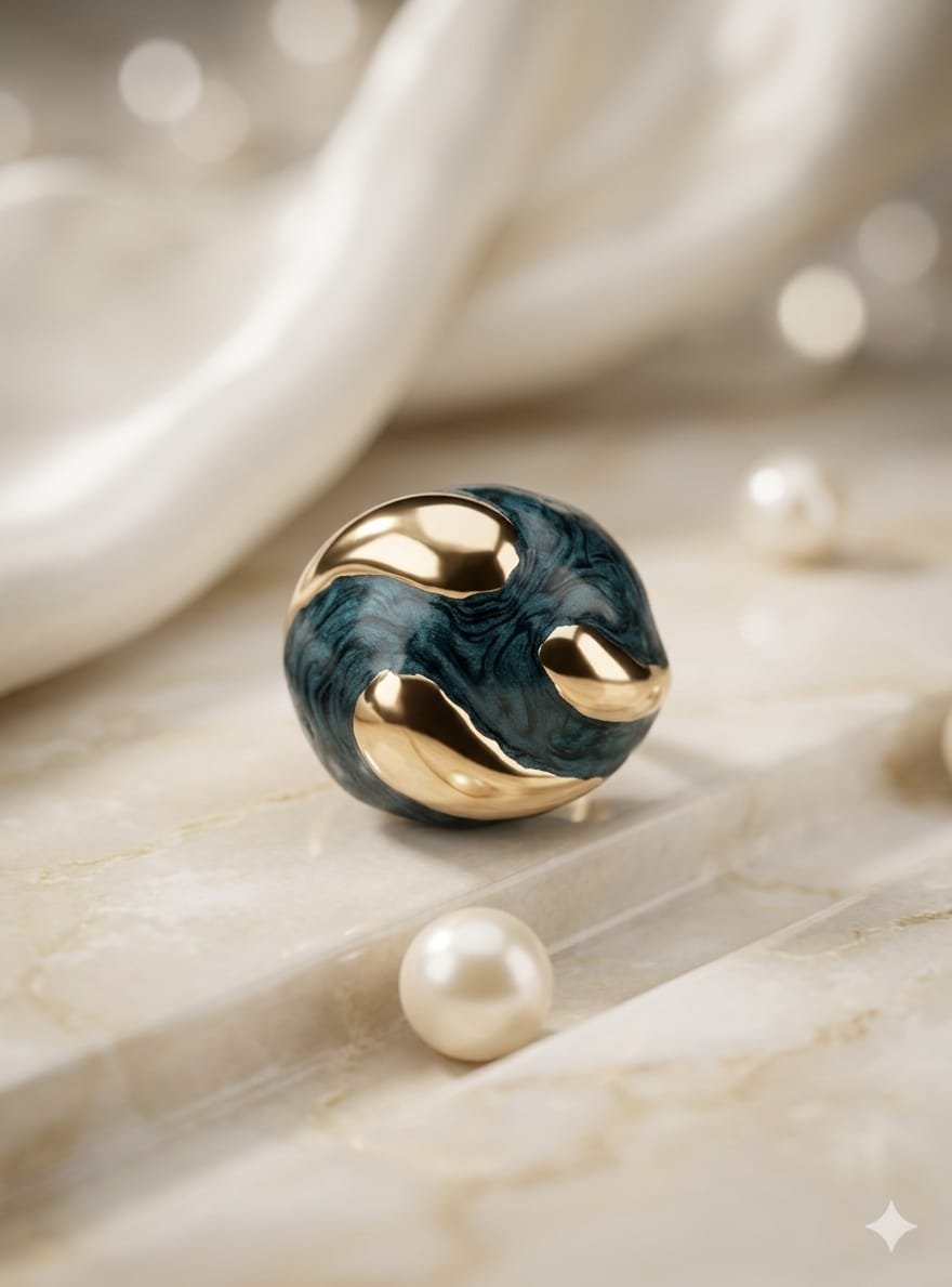 Teal Green Swirl Statement Ring