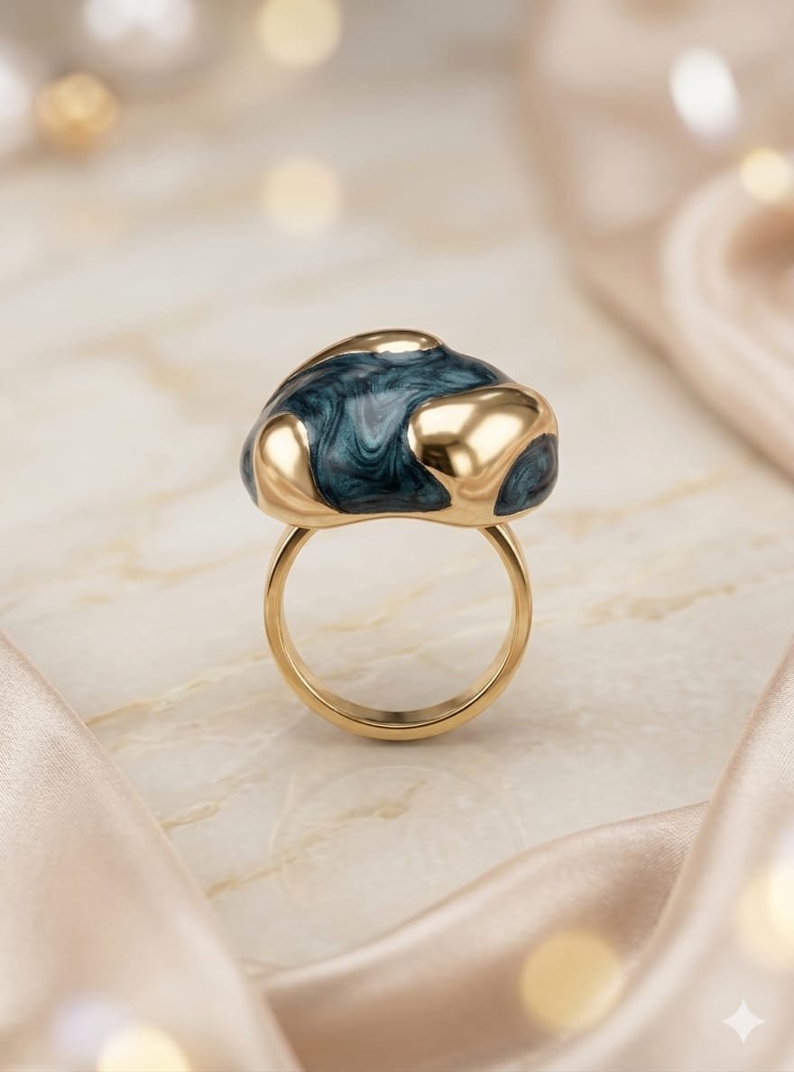 Teal Green Swirl Statement Ring