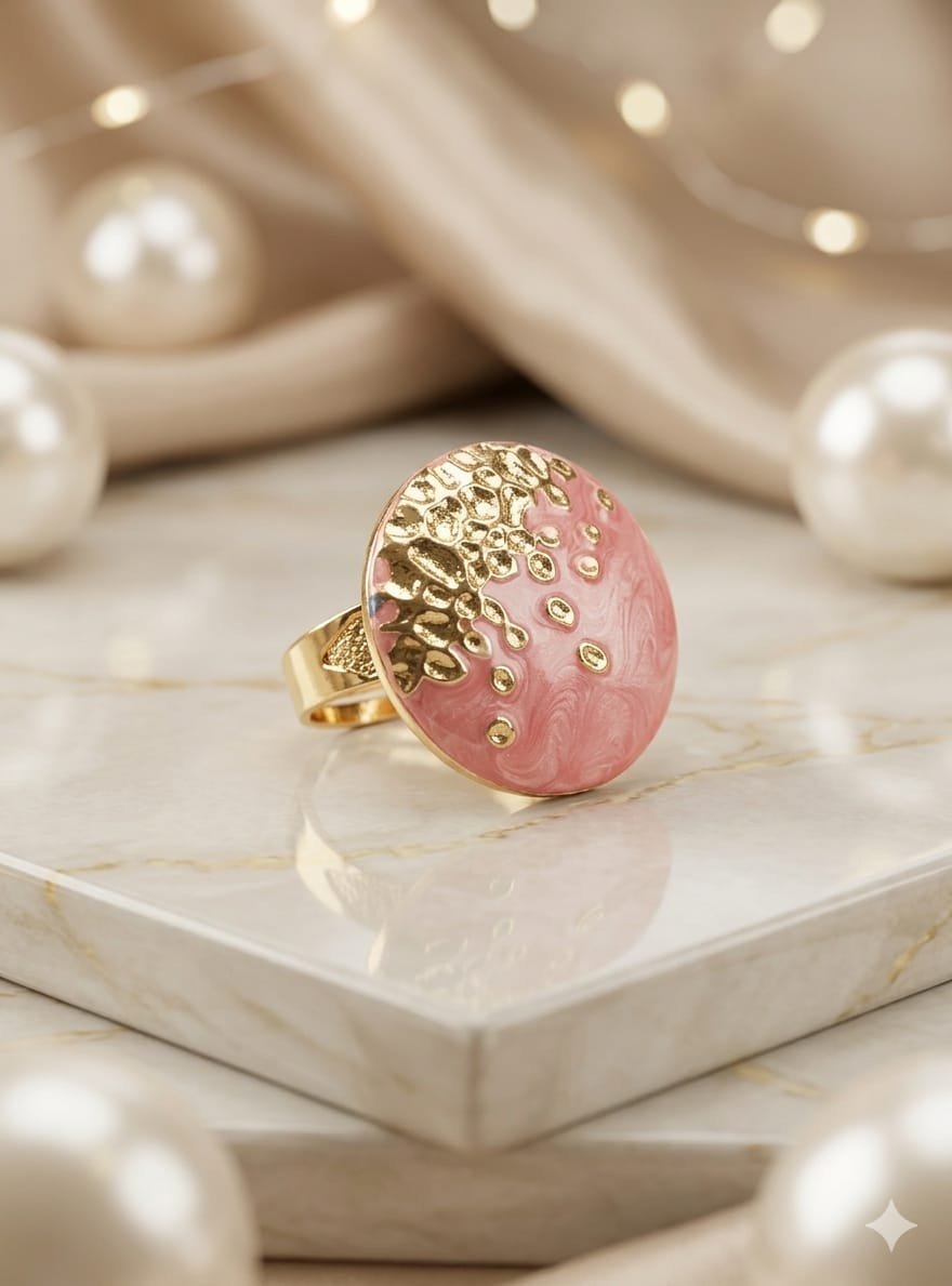 Rose Pink Enamel Statement Ring