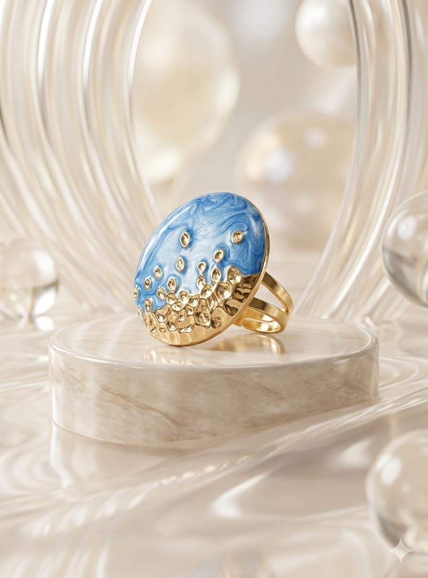 Sky Blue Enamel Statement Ring