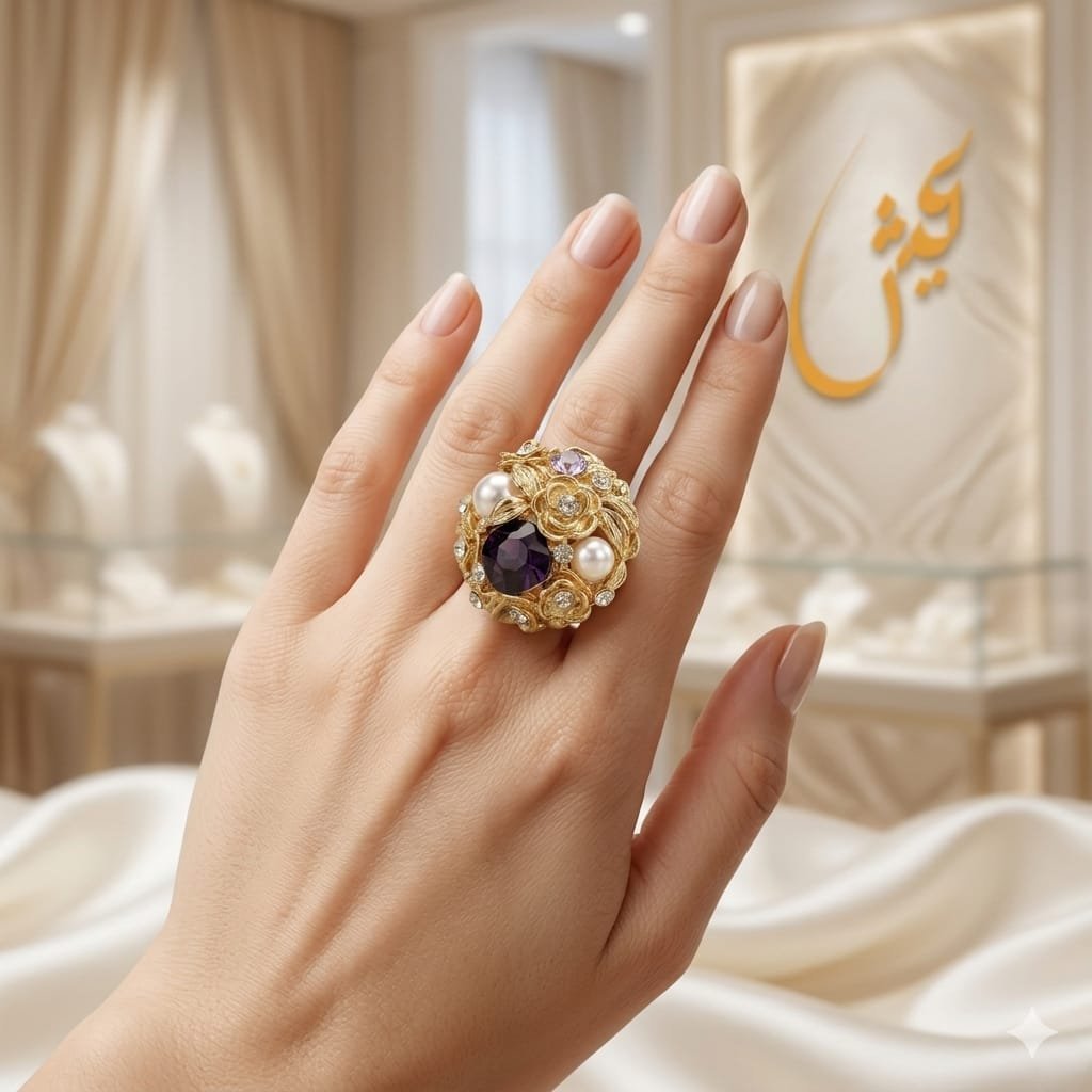 Dark Purple Gold Cocktail Ring
