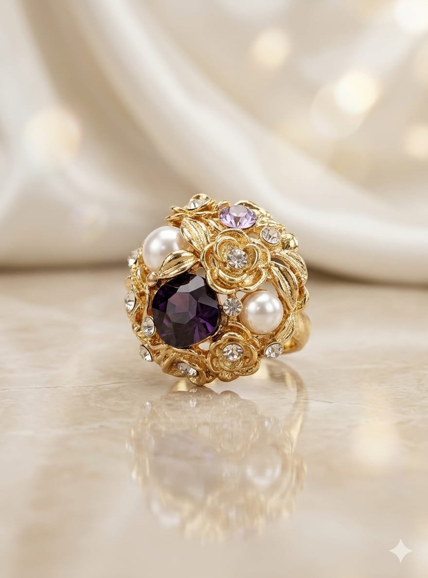 Dark Purple Gold Cocktail Ring