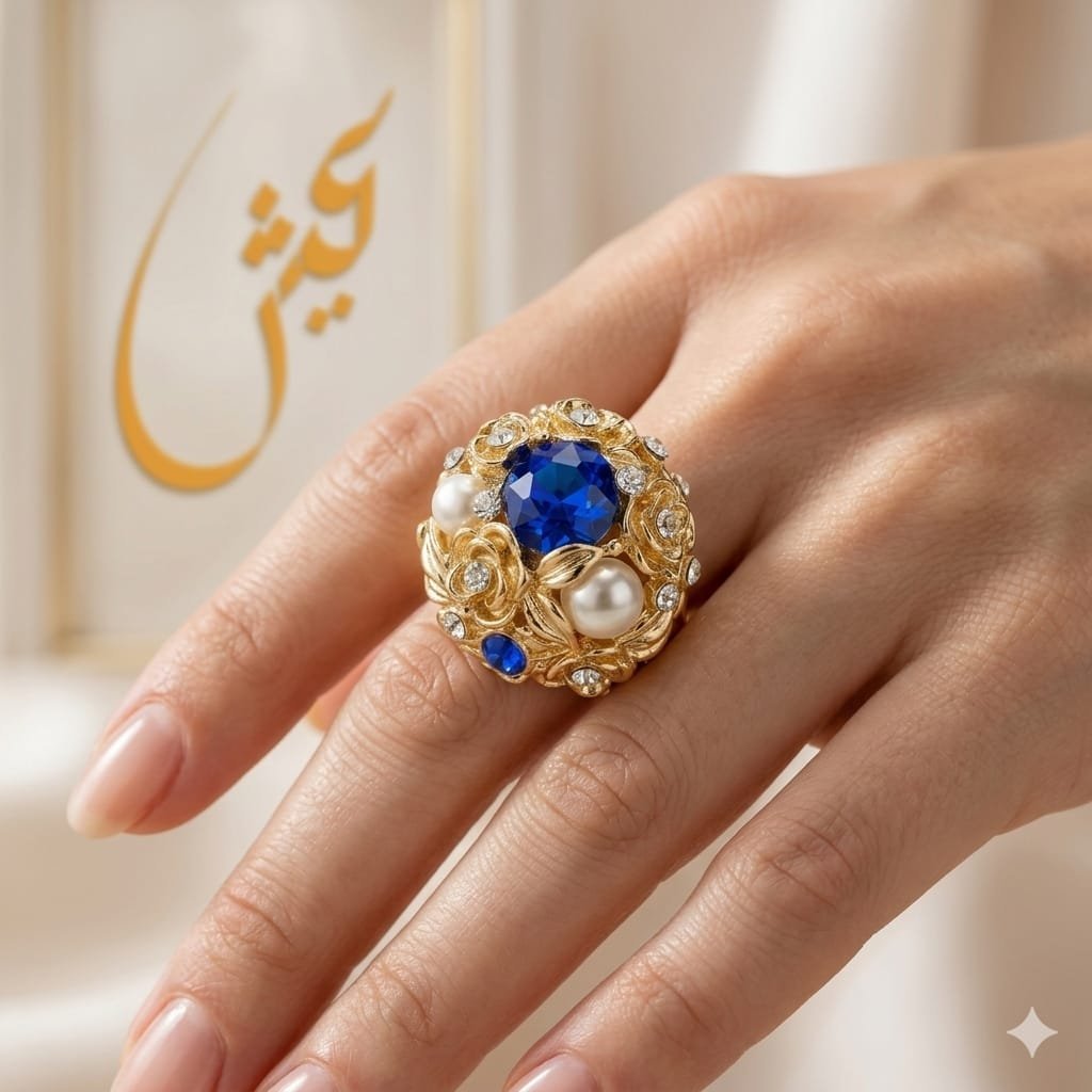 Royal Blue Gold Cocktail Ring