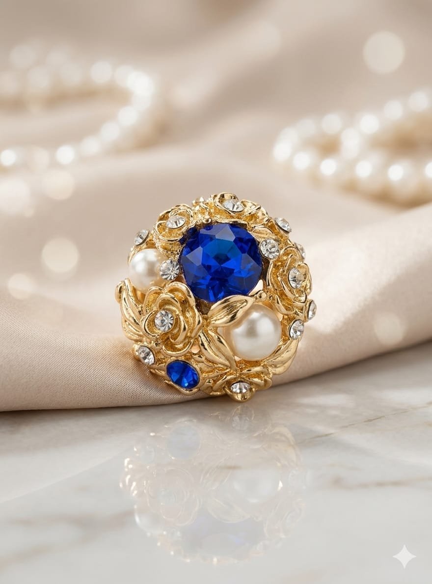 Royal Blue Gold Cocktail Ring