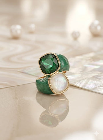 Emerald Green Cushion Resin Ring