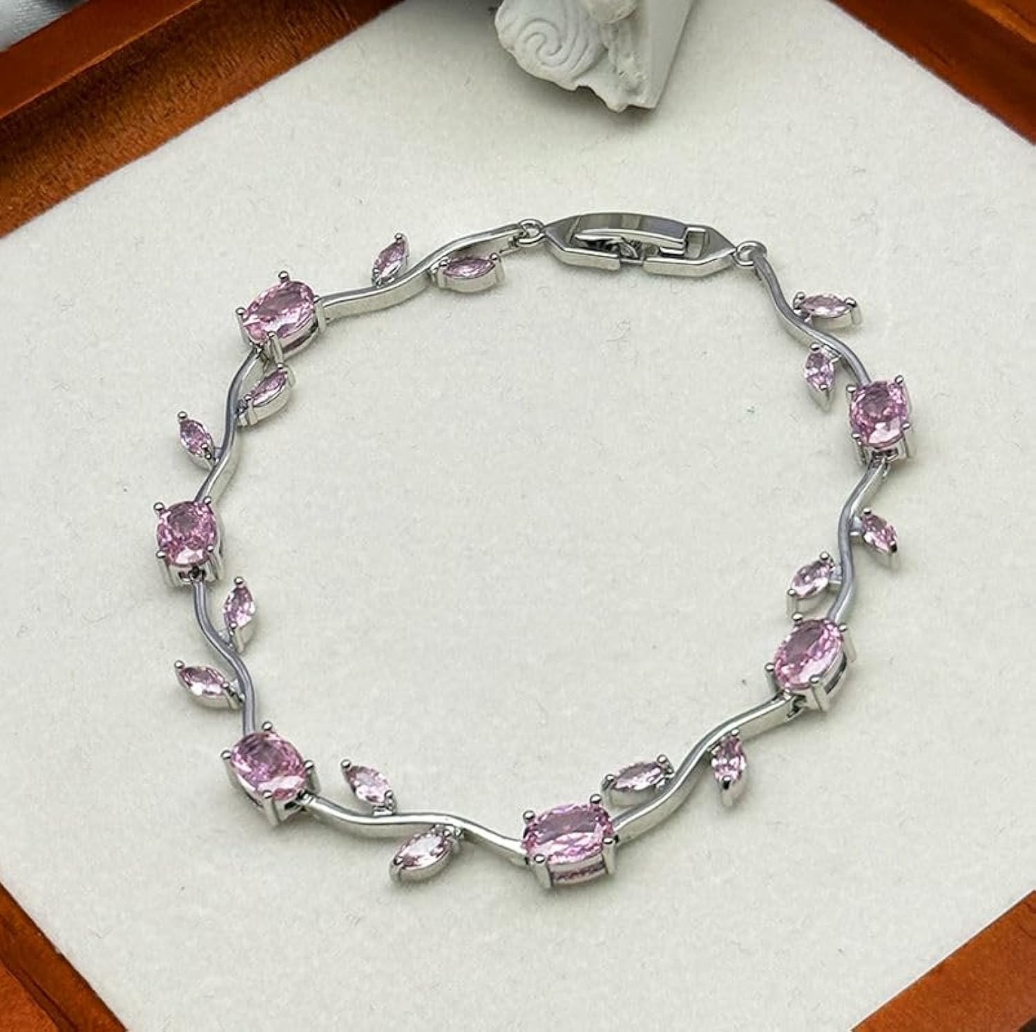 Silver Pink Zircon Tulip Bracelet