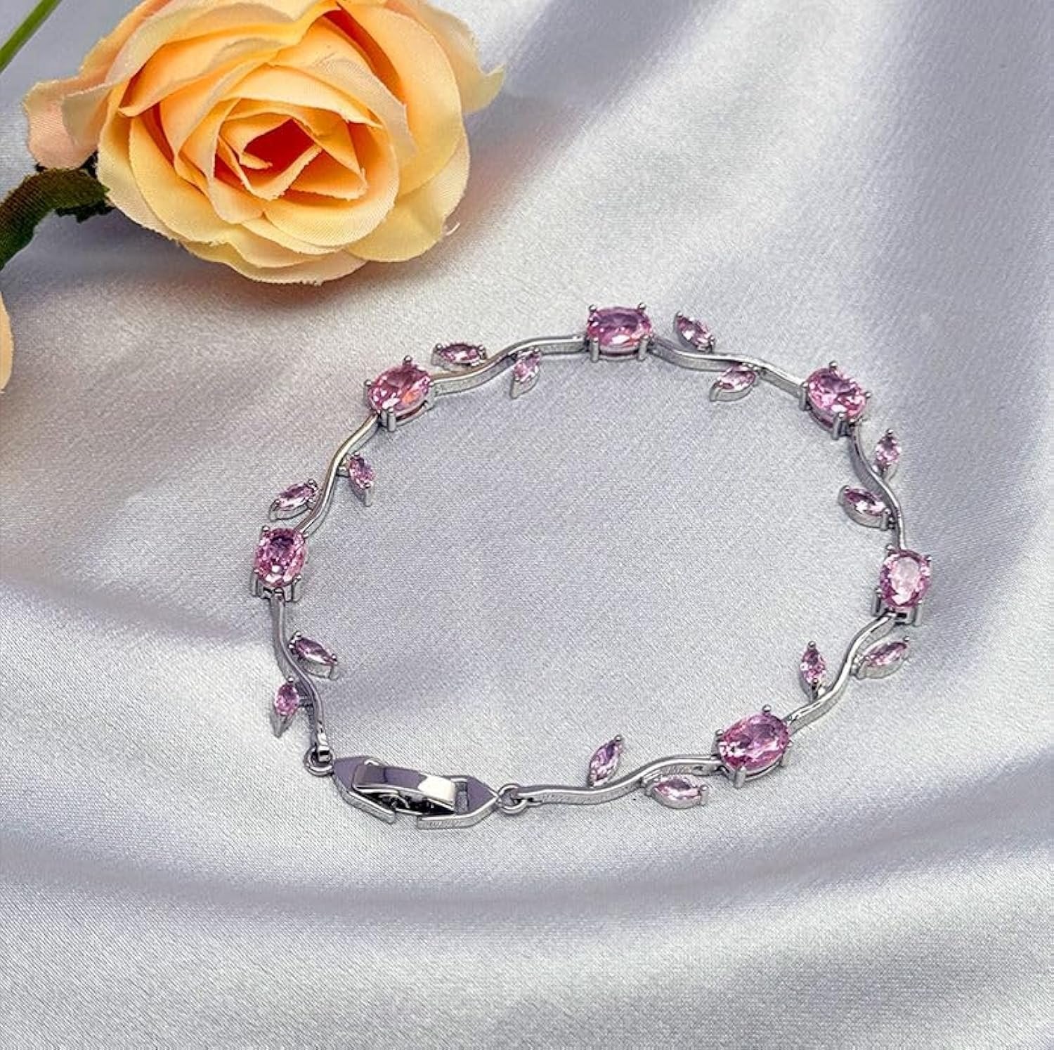 Silver Pink Zircon Tulip Bracelet