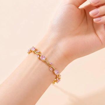 Golden Pink Zircon Tulip Bracelet