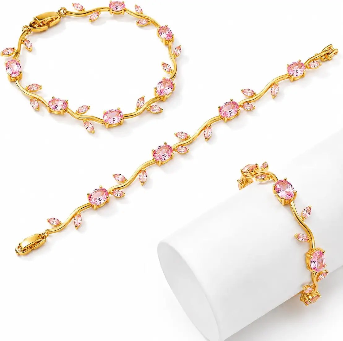 Golden Pink Zircon Tulip Bracelet