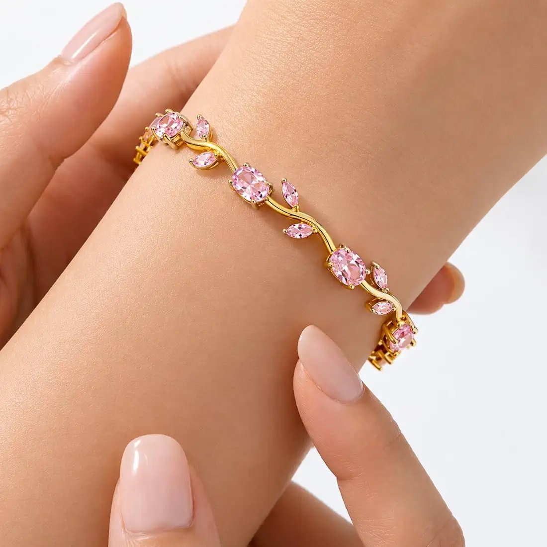 Golden Pink Zircon Tulip Bracelet