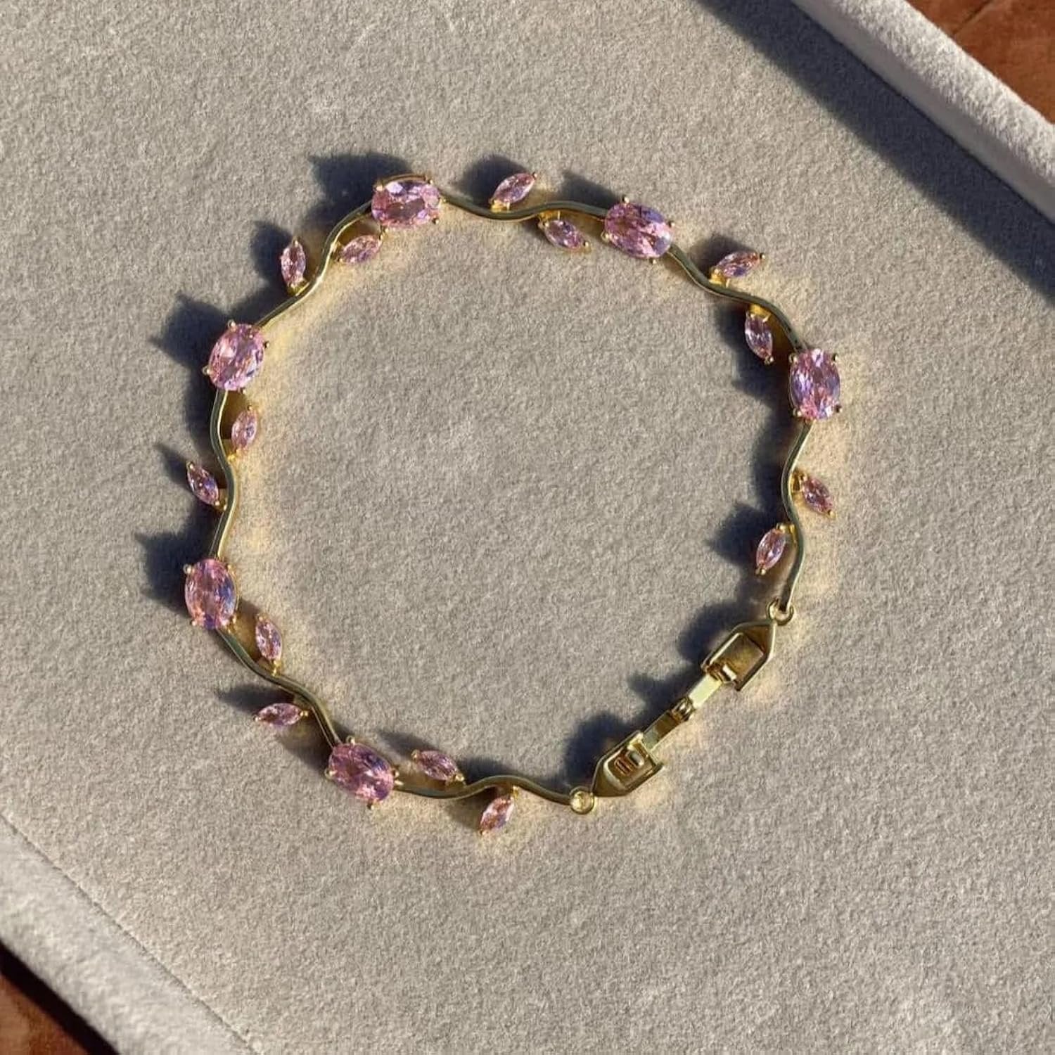 Golden Pink Zircon Tulip Bracelet