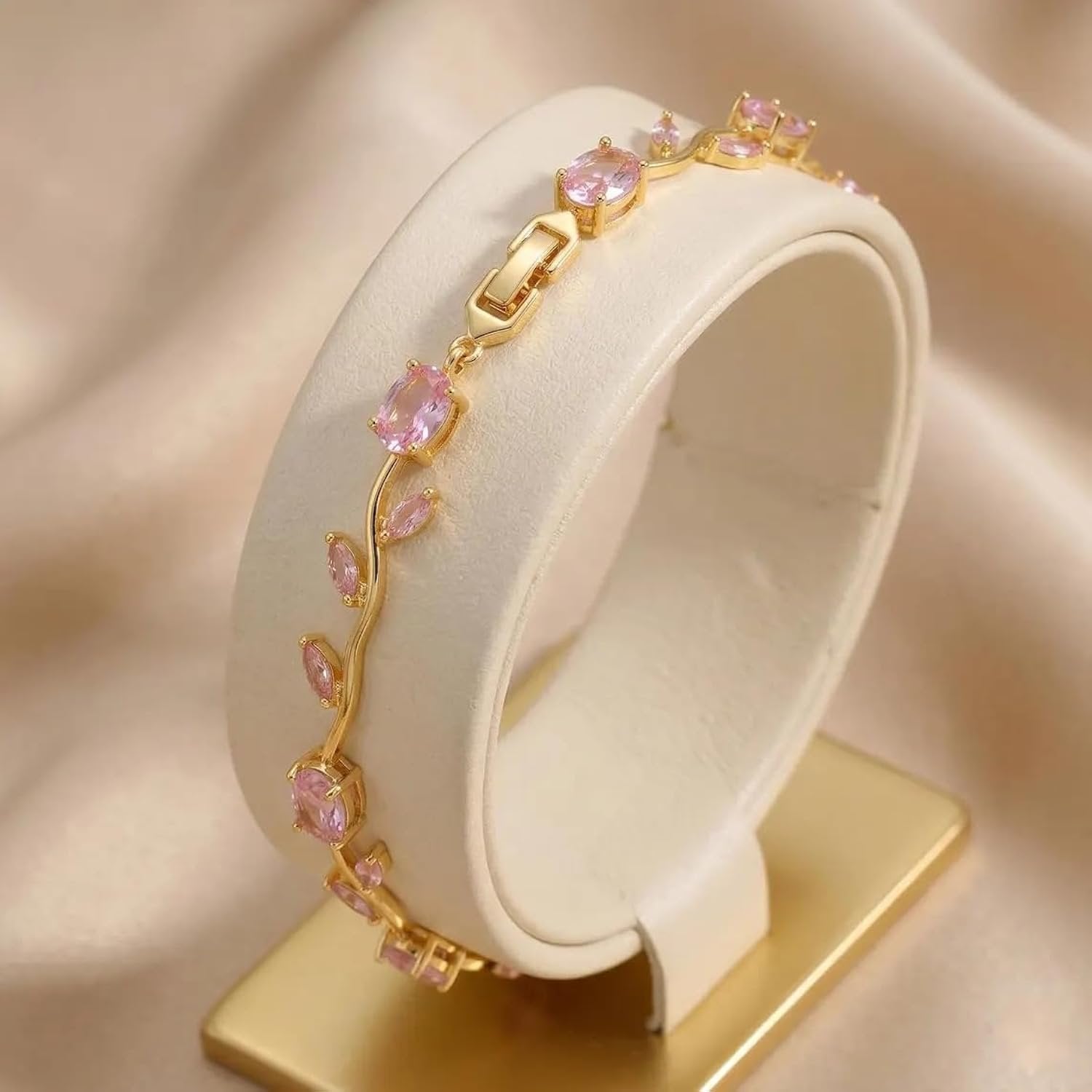 Golden Pink Zircon Tulip Bracelet