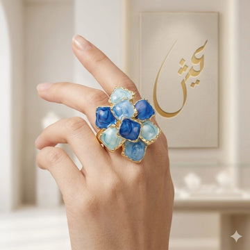 Golden Ocean Blue Mosaic Ring