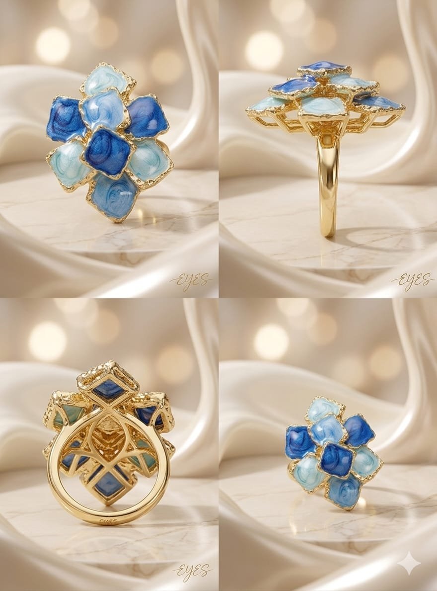 Golden Ocean Blue Mosaic Ring