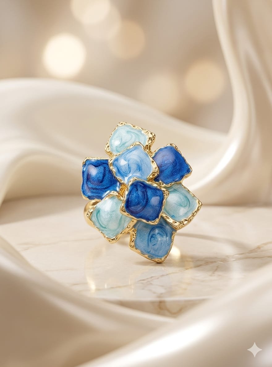 Golden Ocean Blue Mosaic Ring