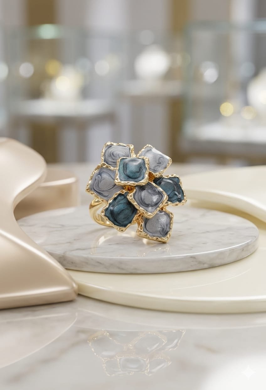 Golden Charcoal Gray Mosaic Ring