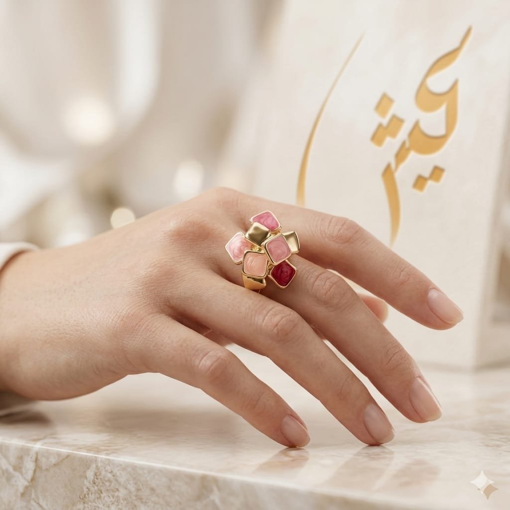 Golden Pastel Pink Mosaic Ring