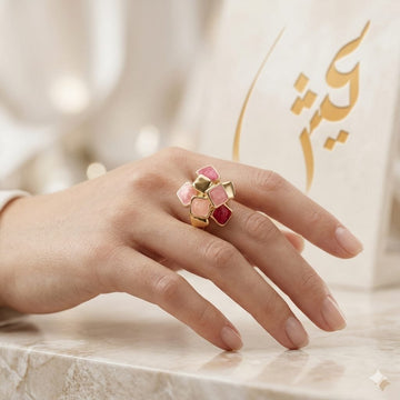 Golden Pastel Pink Mosaic Ring