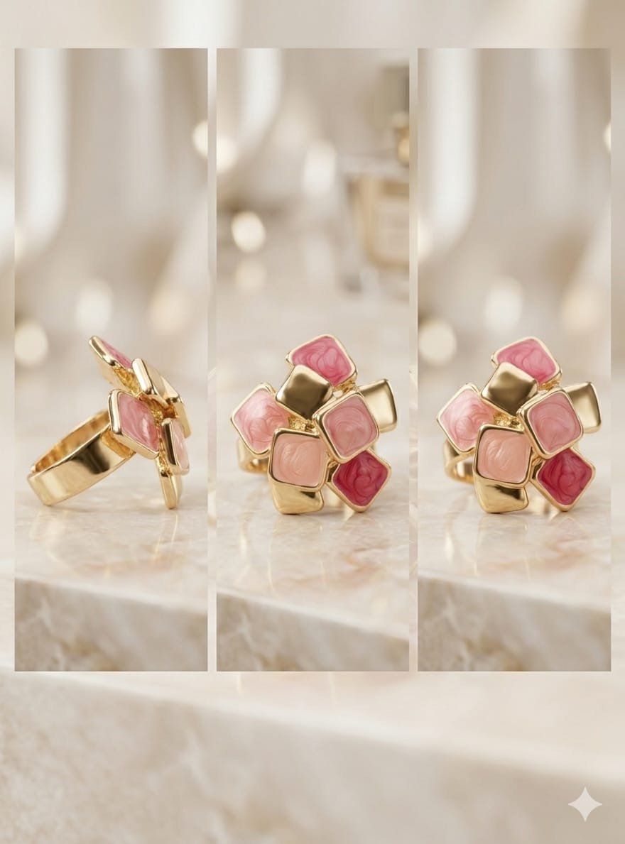 Golden Pastel Pink Mosaic Ring