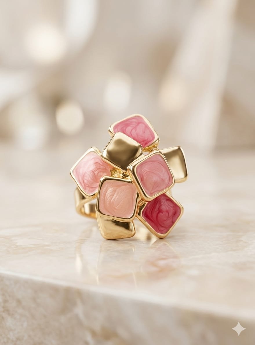 Golden Pastel Pink Mosaic Ring