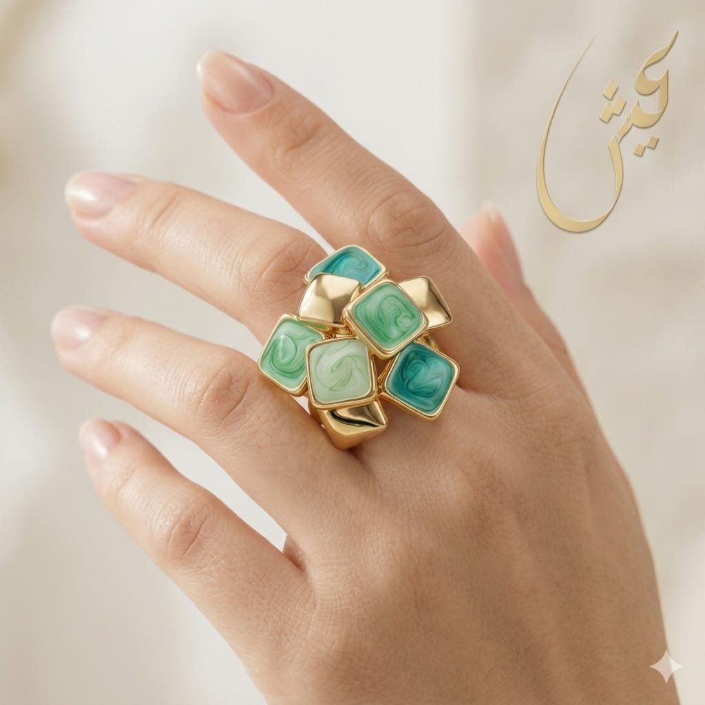 Golden Mint Green Mosaic Ring