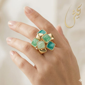 Golden Mint Green Mosaic Ring