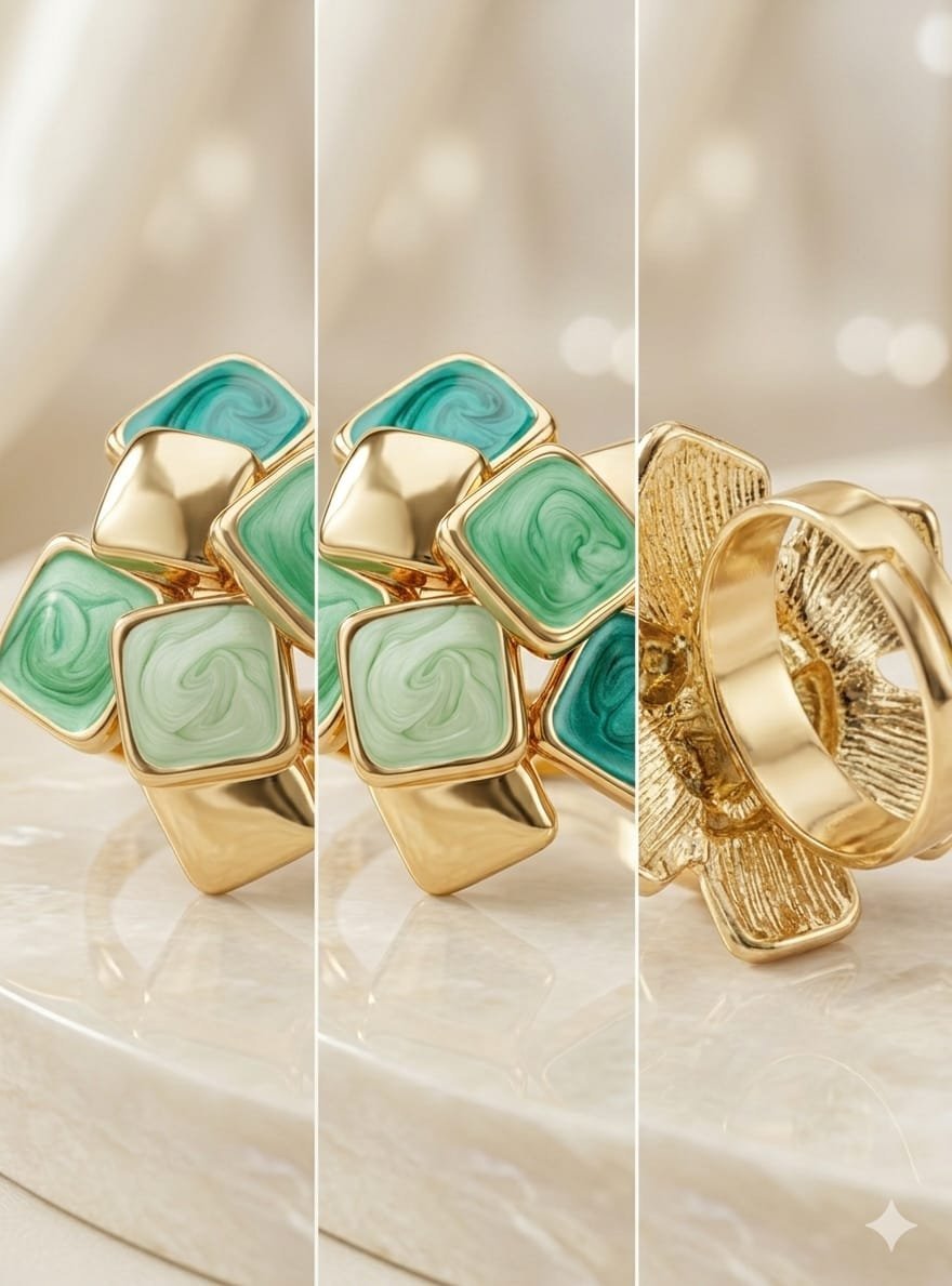 Golden Mint Green Mosaic Ring