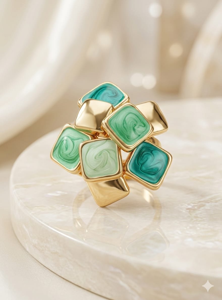 Golden Mint Green Mosaic Ring