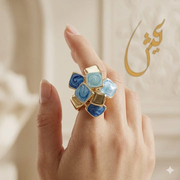 Golden Oceanic Blue Rubik Ring