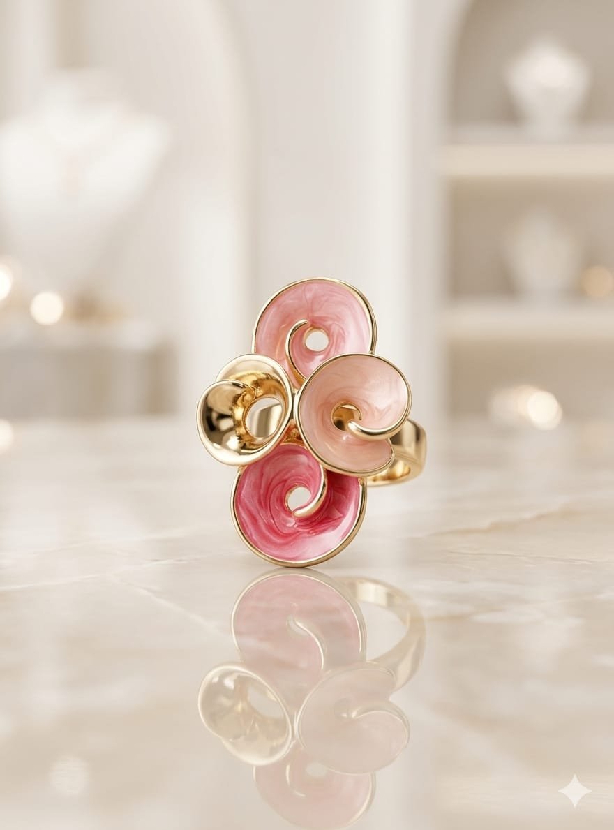 Golden Pastel Pink Whirlpool Ring