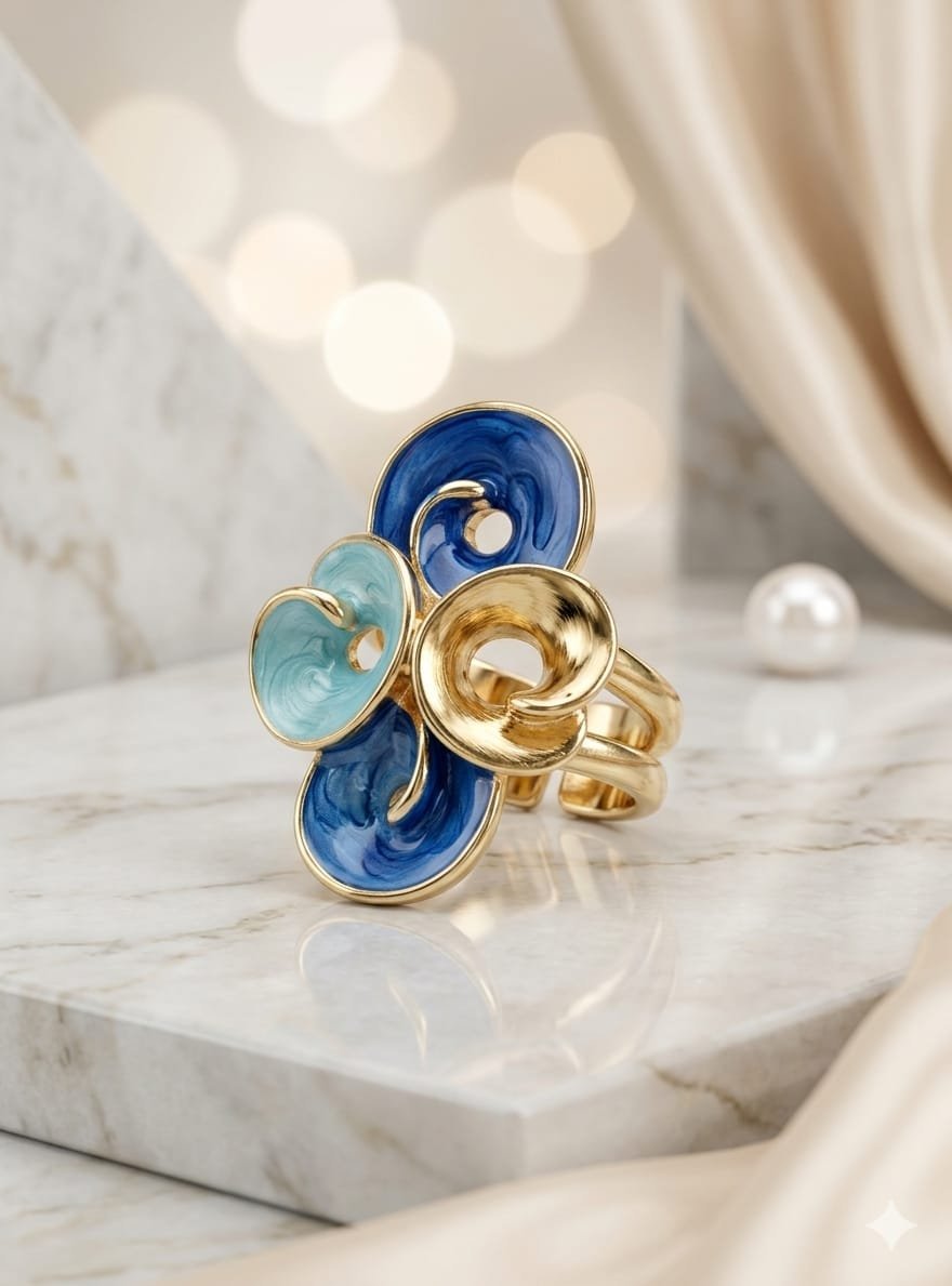 Golden Oceanic Blue Whirlpool Ring