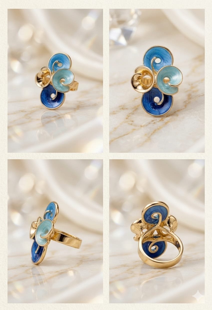 Golden Oceanic Blue Whirlpool Ring