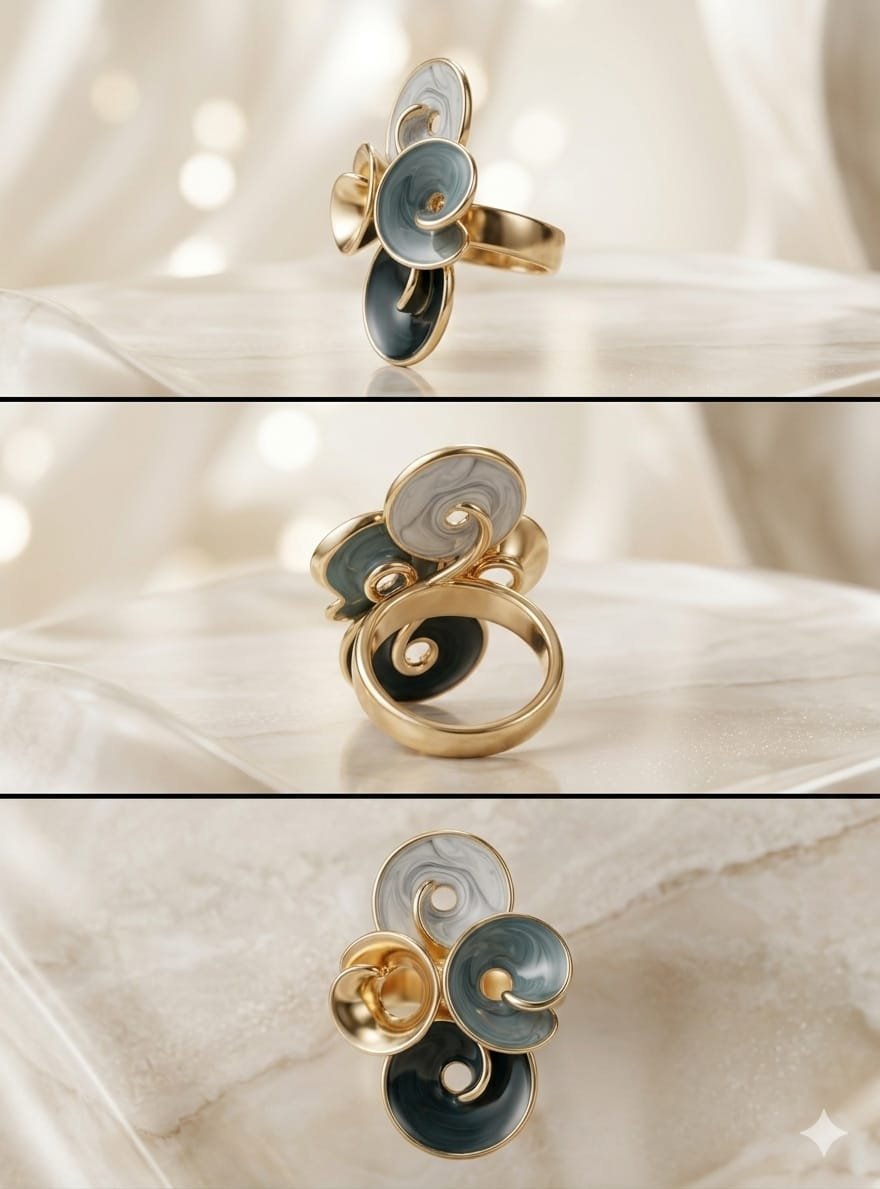 Golden Monochrome Whirpool Ring