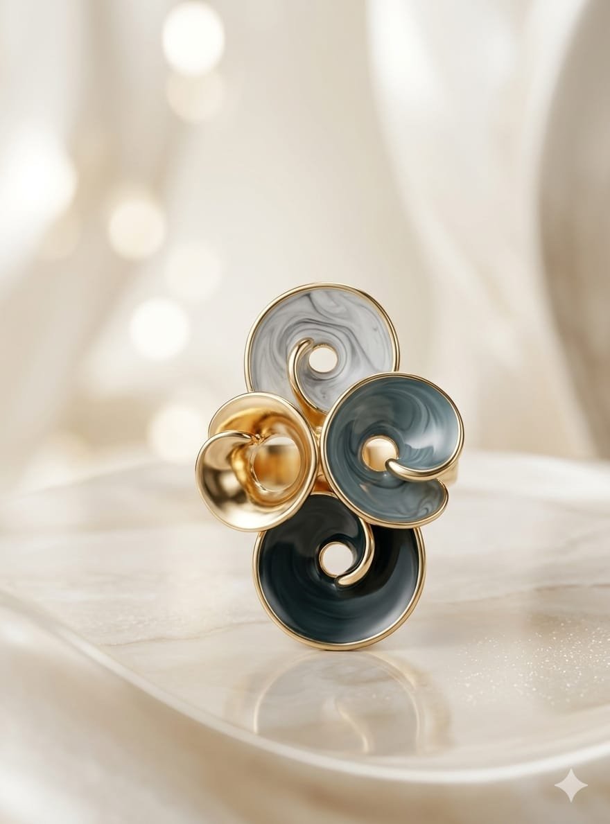 Golden Monochrome Whirpool Ring