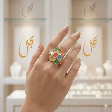 Golden Multicoloured Flower Ring
