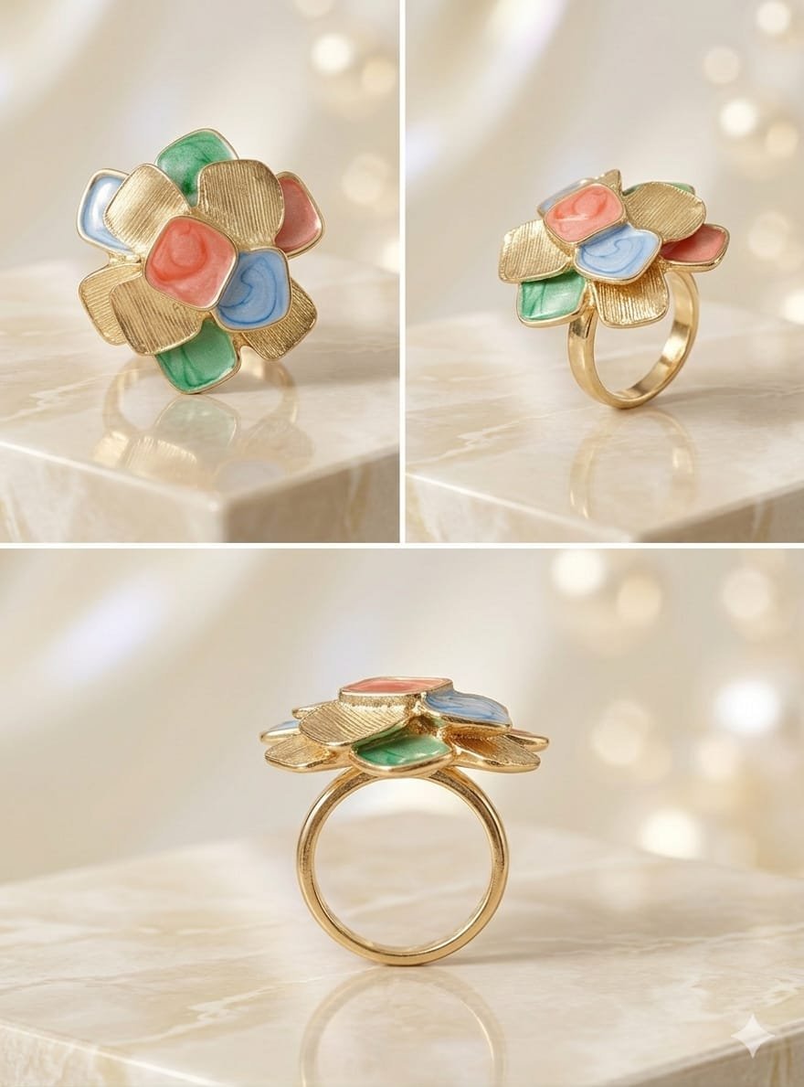 Golden Multicoloured Flower Ring