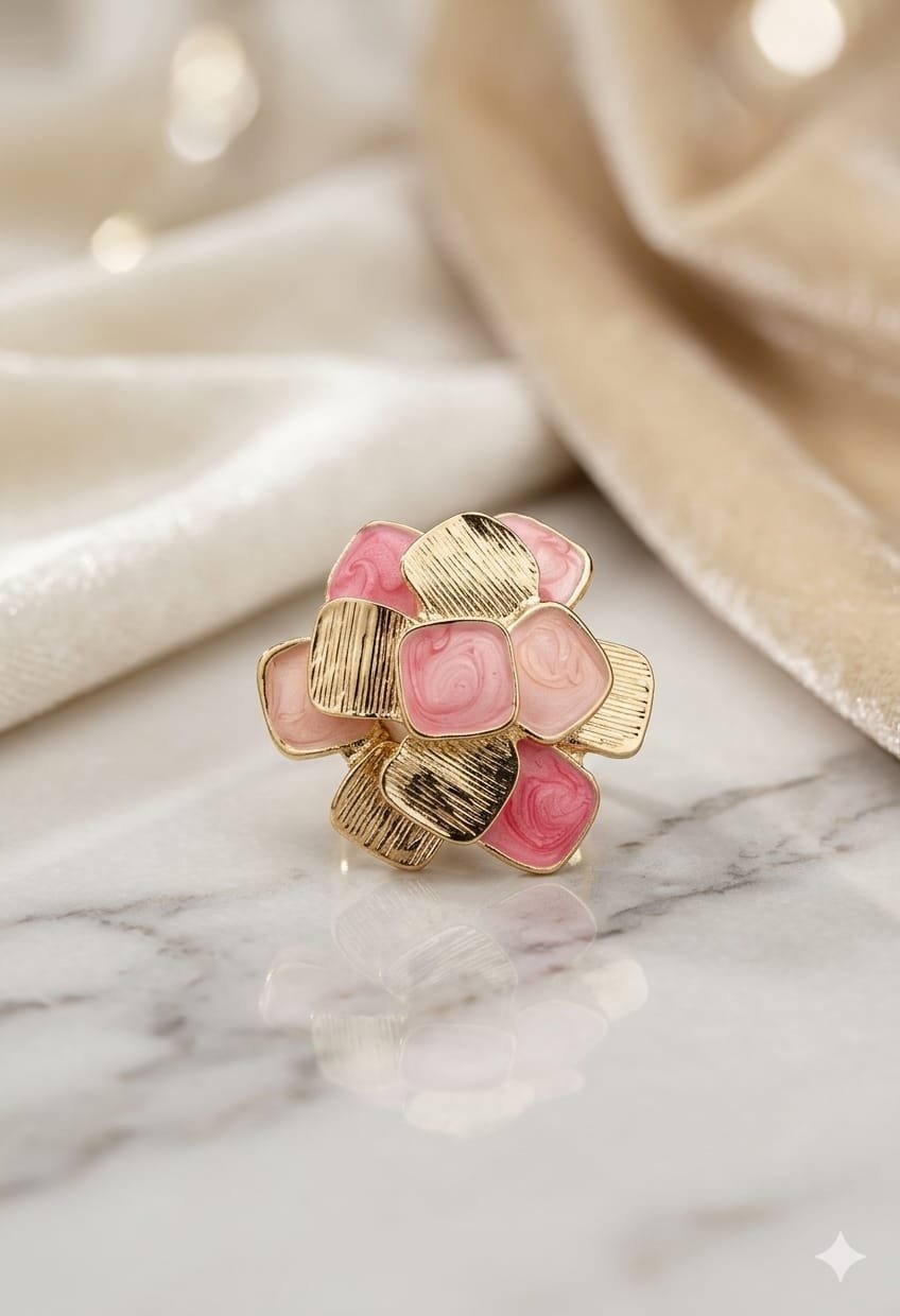 Golden Pastel Pink Flower Ring
