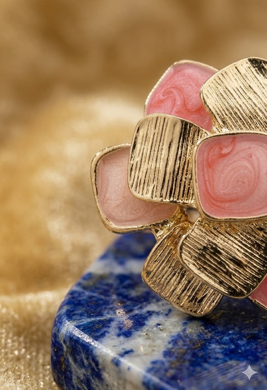 Golden Pastel Pink Flower Ring