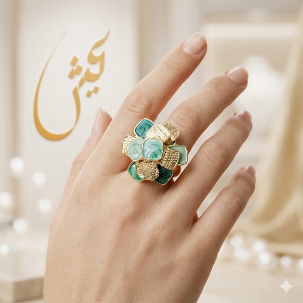 Golden Mint Green Flower Ring