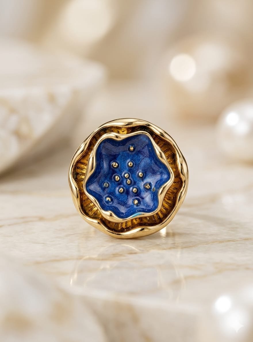 Golden Sapphire Blue Lotus Ring