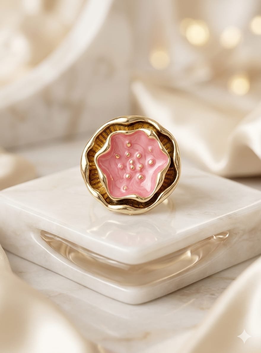 Golden Blossom Pink Lotus Ring
