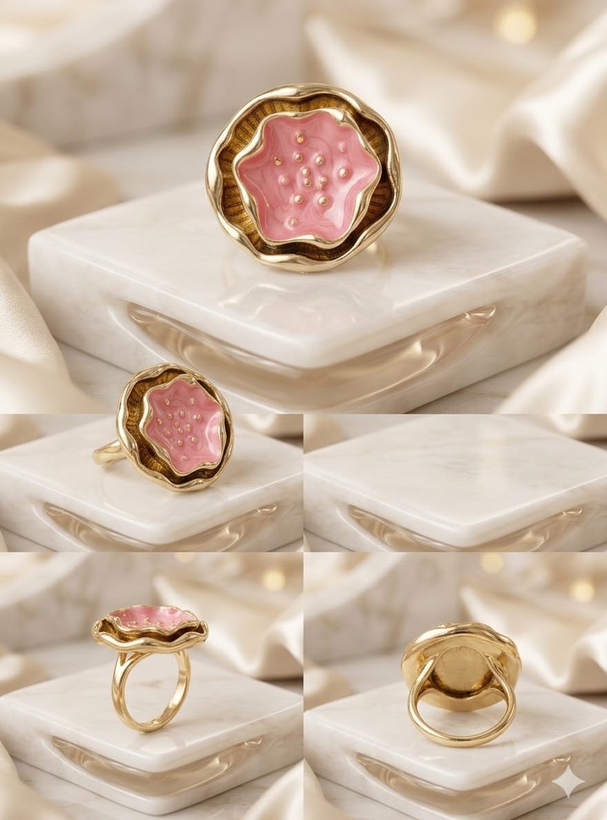Golden Blossom Pink Lotus Ring