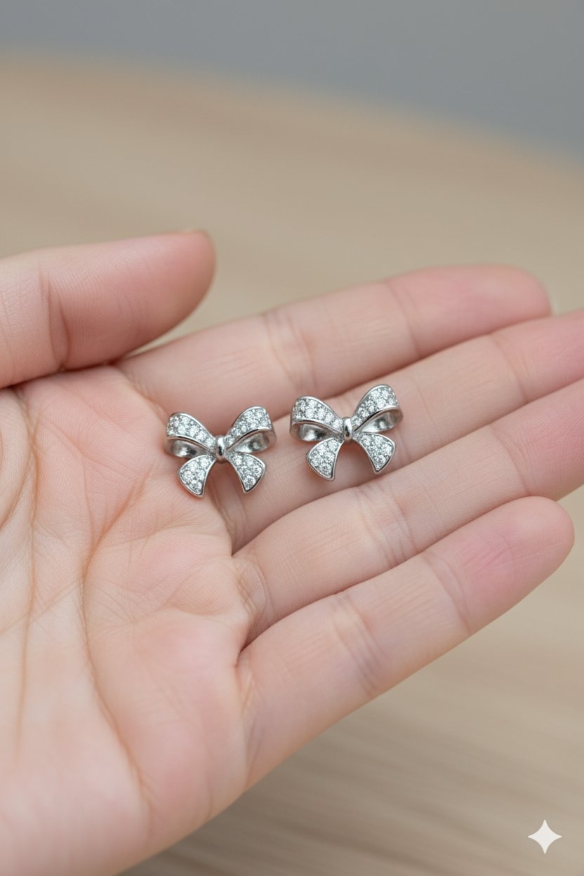 Sterling Silver Bow Stud Earrings