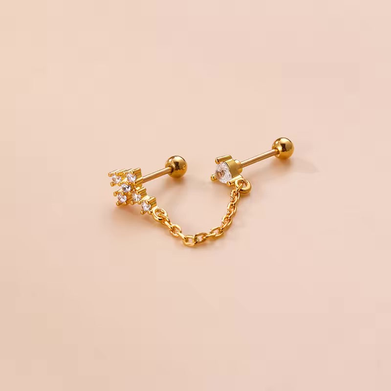 Crystal Flower Chain Stud Earring